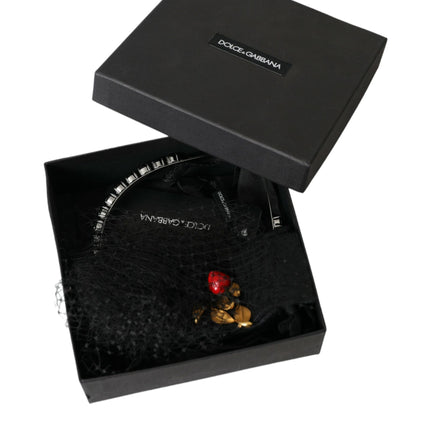 Dolce & Gabbana Black Strawberry Sicily Crystal Mesh Net Headband Diadem