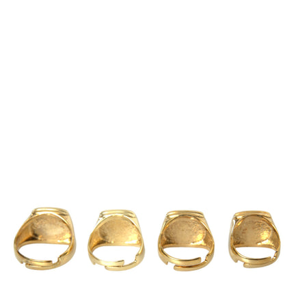 Dolce & Gabbana Gold Brass KING Enamel Set of 4 Ring