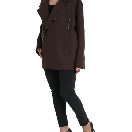 Dolce & Gabbana Brown Coat Short Biker Wool Jacket