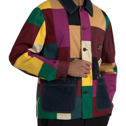 Dolce & Gabbana Multicolor Patchwork Cotton Collared Jacket