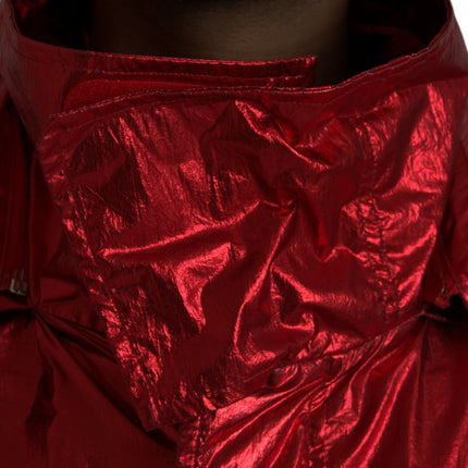 Dolce & Gabbana Red Nylon Hooded Pullover Sweatshirt Jacket