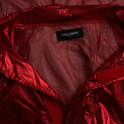 Dolce & Gabbana Red Nylon Hooded Pullover Sweatshirt Jacket