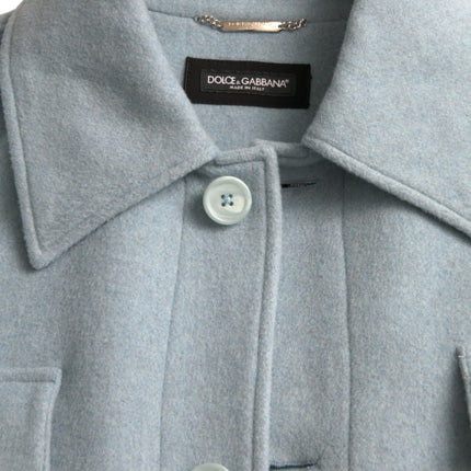 Dolce & Gabbana Light Blue Wool Button Trench Coat Jacket