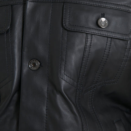 Dolce & Gabbana Black Leather Fur Collar Biker Coat Jacket