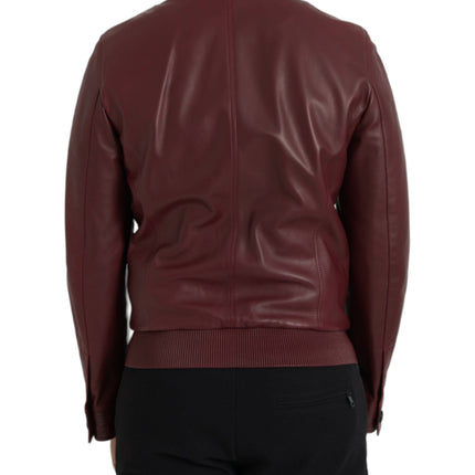 Dolce & Gabbana Maroon Exotic Leather Zip Biker Coat Jacket