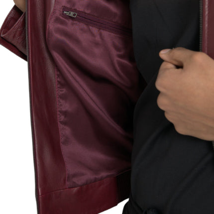 Dolce & Gabbana Maroon Exotic Leather Zip Biker Coat Jacket