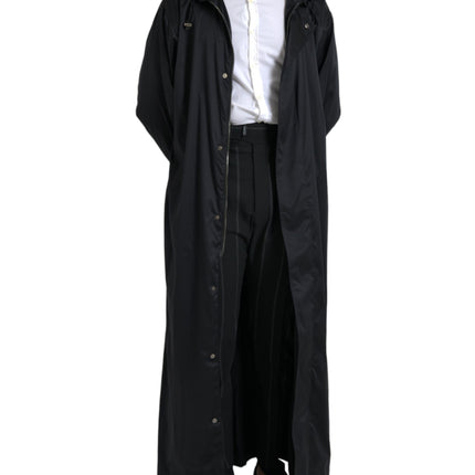 Dolce & Gabbana Black Polyester Hooded Long Windbreaker Jacket