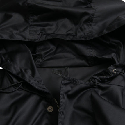 Dolce & Gabbana Black Polyester Hooded Long Windbreaker Jacket