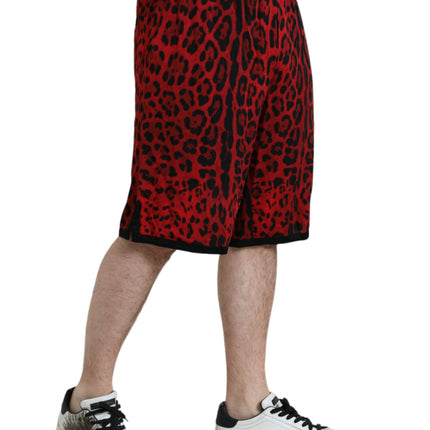 Dolce & Gabbana Red Leopard Print Viscose Bermuda Shorts