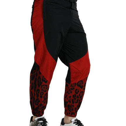 Dolce & Gabbana Black Red Leopard Print Nylon Jogger Pants