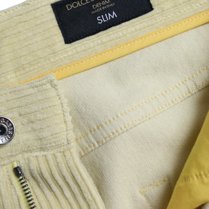Dolce & Gabbana Yellow Corduroy Logo Plaque Skinny Denim Jeans