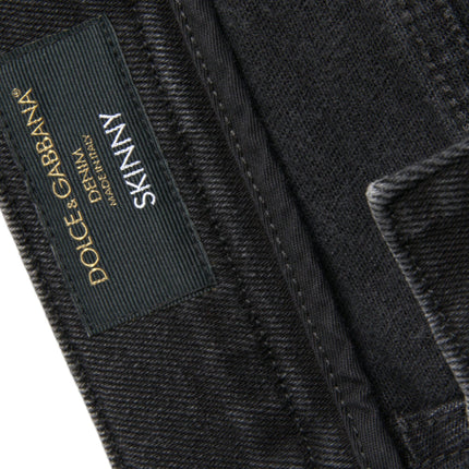 Dolce & Gabbana Gray Cotton Stretch Skinny Denim Logo Jeans