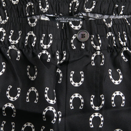 Dolce & Gabbana Black Horseshoe Print Silk Pants