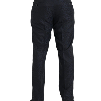 Dolce & Gabbana Blue Brocade Wool Skinny Men Dress Pants