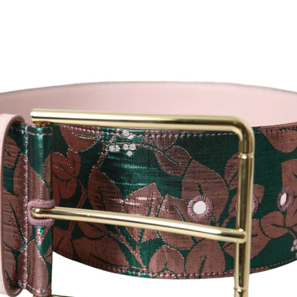 Dolce & Gabbana Multicolor Floral Jacquard Lurex Gold Buckle Belt