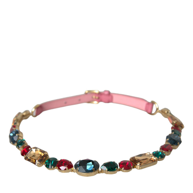 Dolce & Gabbana Pink Leather Crystal Chain Embellished Belt