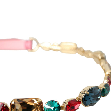 Dolce & Gabbana Pink Leather Crystal Chain Embellished Belt