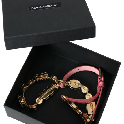 Dolce & Gabbana Pink Leather Crystal Chain Embellished Belt