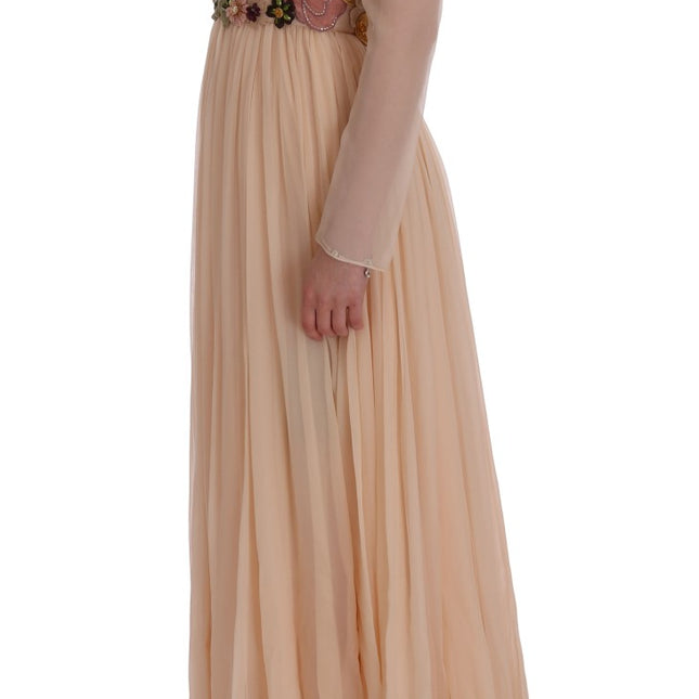 Dolce & Gabbana Pink Silk Floral Crystal Maxi Gown Dress