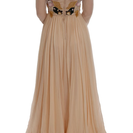 Dolce & Gabbana Pink Silk Floral Crystal Maxi Gown Dress