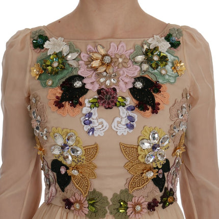 Dolce & Gabbana Pink Silk Floral Crystal Maxi Gown Dress