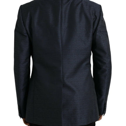 Dolce & Gabbana Blue Wool GOLD Single Breasted Coat Blazer