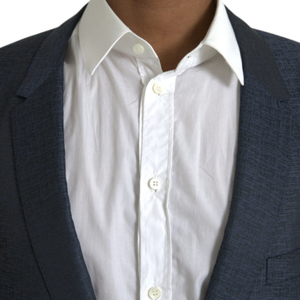 Dolce & Gabbana Blue Wool GOLD Single Breasted Coat Blazer