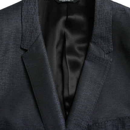Dolce & Gabbana Blue Wool GOLD Single Breasted Coat Blazer