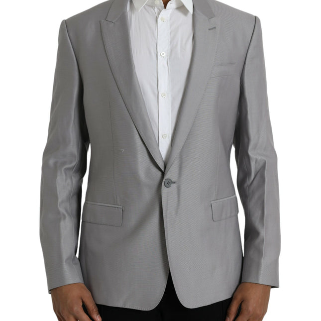 Dolce & Gabbana Gray Wool Peak Single Breasted Coat Blazer
