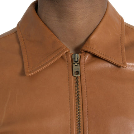 Dolce & Gabbana Brown Lamb Leather Full Zip Blouson Jacket