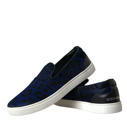 Dolce & Gabbana Blue Calfskin Hair Leopard Sneakers Shoes