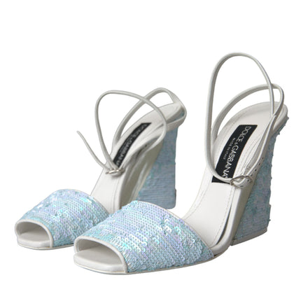 Dolce & Gabbana Light Blue Sequin Ankle Strap Sandals Shoes