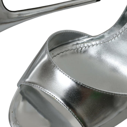 Dolce & Gabbana Silver KEIRA Leather Heels Sandals Shoes