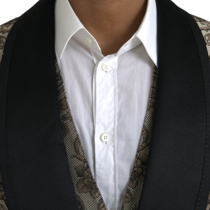 Dolce & Gabbana Brown Floral Jacquard Formal 3 Piece Suit