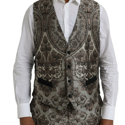 Dolce & Gabbana Brown Floral Jacquard Formal 3 Piece Suit