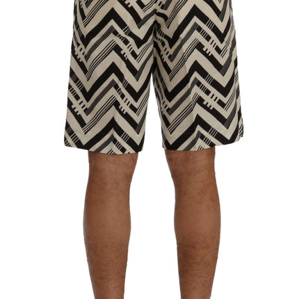 Dolce & Gabbana White Black Striped Cotton Linen Shorts