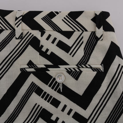 Dolce & Gabbana White Black Striped Cotton Linen Shorts
