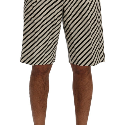 Dolce & Gabbana White Black Striped Hemp Casual Shorts