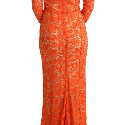Dolce & Gabbana Orange Floral Ricamo Sheath Long Dress