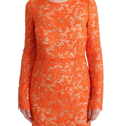 Dolce & Gabbana Orange Floral Ricamo Sheath Long Dress