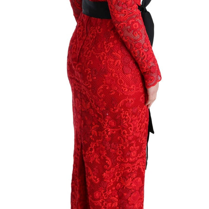 Dolce & Gabbana Red Floral Ricamo Sheath Long Dress