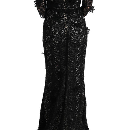 Dolce & Gabbana Black Cotton Silk Floral Long Dress