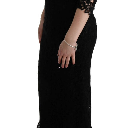 Dolce & Gabbana Black Floral Ricamo Sheath Long Dress