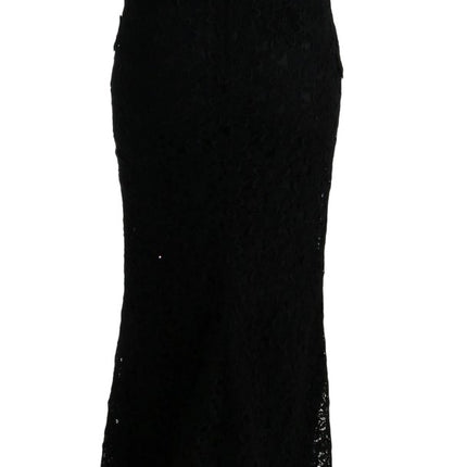 Dolce & Gabbana Black Floral Ricamo Sheath Long Dress