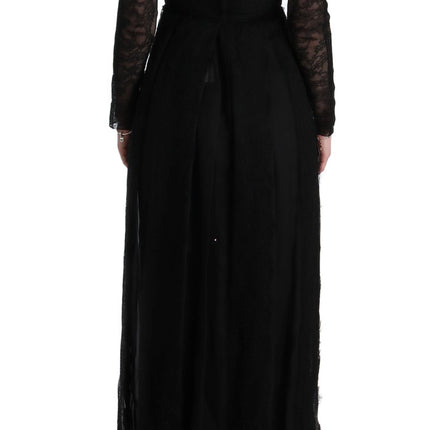 Dolce & Gabbana Black Floral Lace Sheath Silk Dress