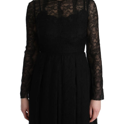 Dolce & Gabbana Black Floral Lace Sheath Silk Dress
