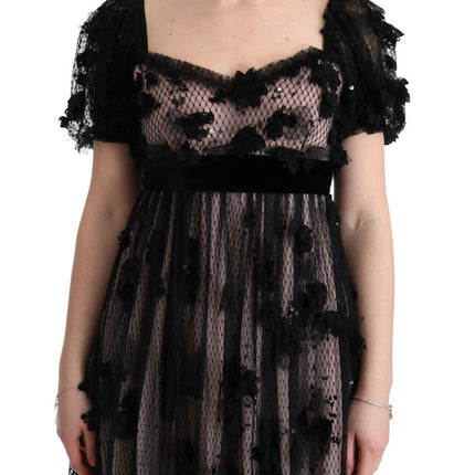 Dolce & Gabbana Black Pink Silk Applique Shift Dress