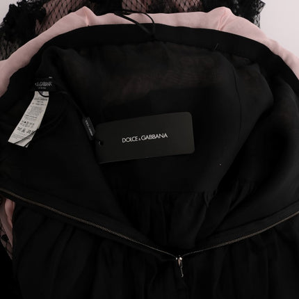 Dolce & Gabbana Black Pink Silk Applique Shift Dress