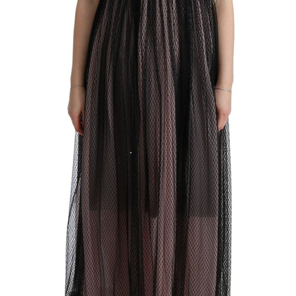 Dolce & Gabbana Black Pink Silk Long Shift Dress