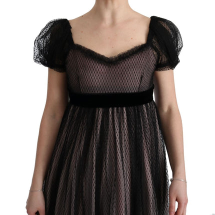 Dolce & Gabbana Black Pink Silk Long Shift Dress